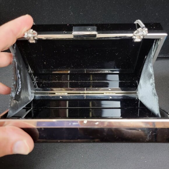 Rachel Zoe Box of Style Black Acrylic Clutch Crossbody | Silver Chain Strap - Picture 7 of 9